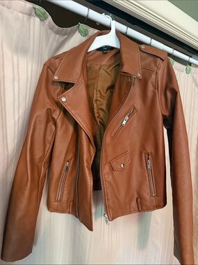 Brown Faux Leather Moto Jacket (L)